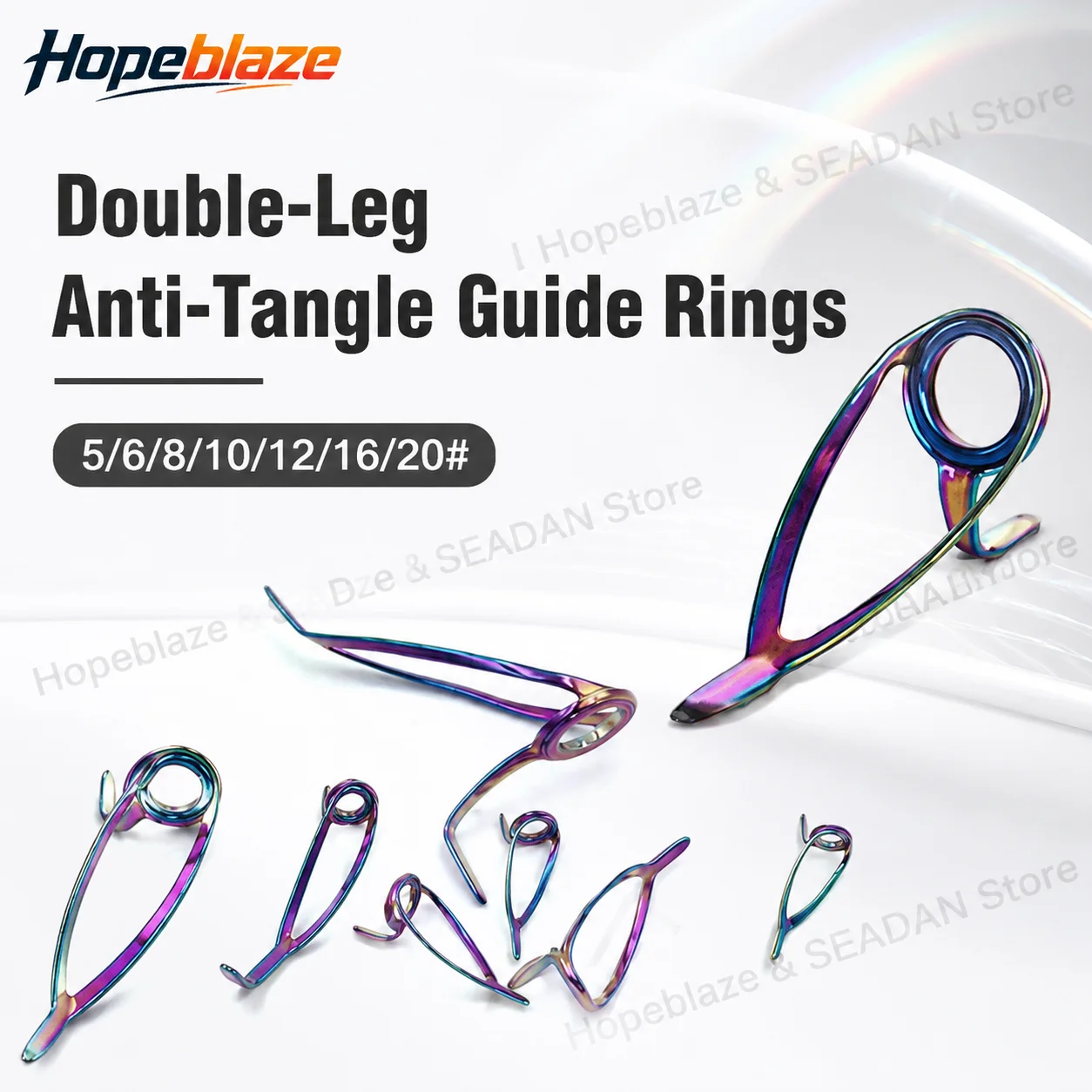 Hopeblaze 5/6/8/10/12/16/20# Rainbow Iridescent Double-Leg Guide Rings 10Pcs Set, Sizes 5#-20# Ceramic Rod Repair Kit for FUJI