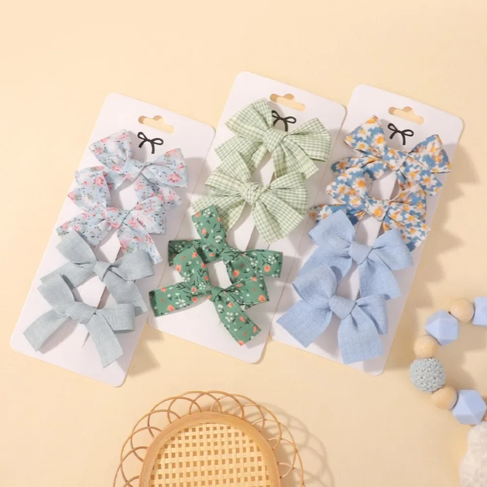

4Pcs 2.76'' Sweet Printing Plaid Flowers Lace Bows Hair Clip for Baby Girls Lovely Hairpin Barrette Headwear Hair Accessories