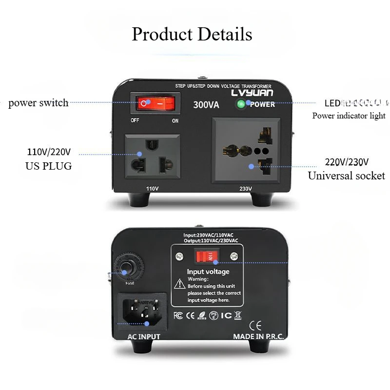 LVYUAN محول الجهد 500 واط العالمي والولايات المتحدة المقبس AC110V و 220 فولت مبدل الجهد ينطبق على بلدان متعددة