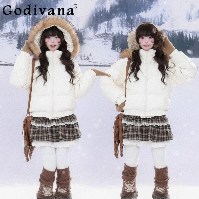 

Women's Winter Slim Fit Parkas Coat Japanese Style Sweet Hoodies Jakcet Female Long Sleeve High Street Cute Parkas