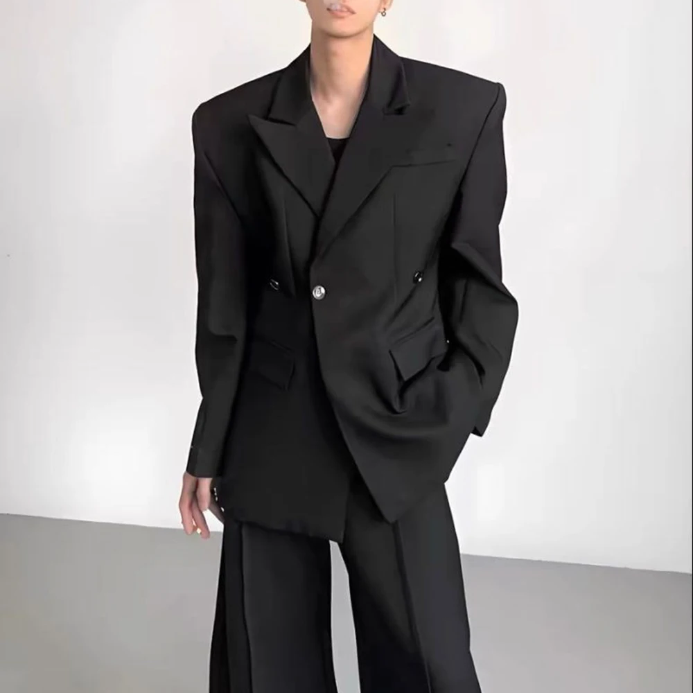 

Winter Men's Solid Color Long-Sleeved Suit Jacket American Retro Fashion Trendy High Street Casual Loose Niche Men's Top 2025