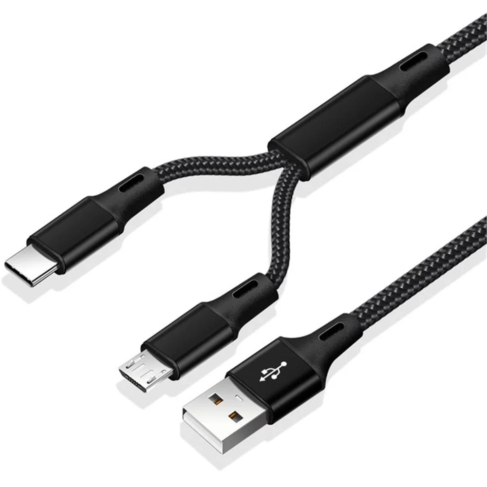

2 in 1 Durable Charging Wire Type C Cables Micro USB Charger Cable Fast Charge Cable Phone Charge Cord Y Splitter