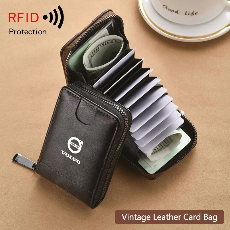 Afbeelding 3: Mannen portemonnee auto logo lederen portemonnee gepersonaliseerde ID-kaarthouder voor Volvo XC60 V50 XC90 V40 XC40 V60 EX30 T6 V90 S60 XC70 S80