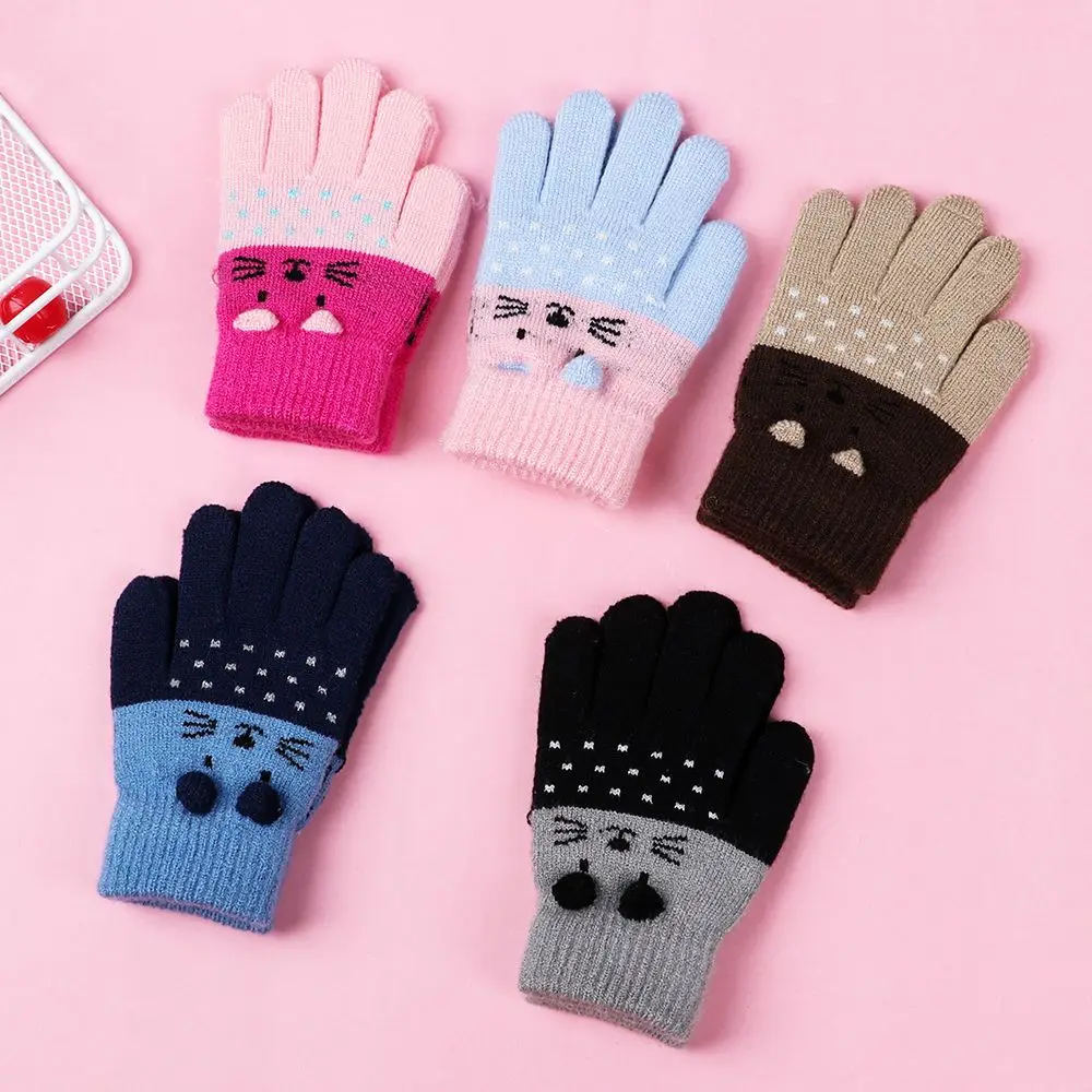 Baby Mittens Boys Girls Knitted Full Finger Gloves Cute Cartoon Cat Knitting Kids Gloves Children Winter Keep Warm 0-3 Years Old