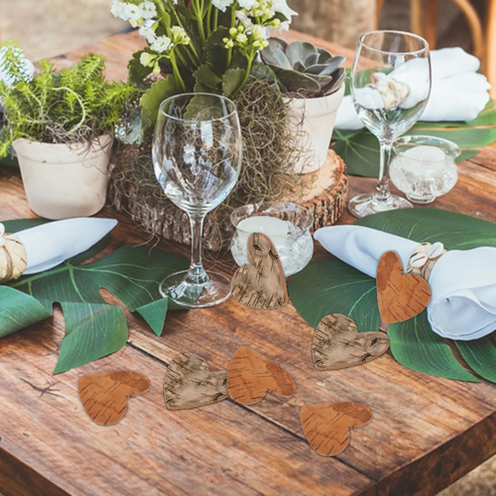 

80Pcs Heart Shaped Log Slices Natural Bark Polished Wooden Discs for Wedding Centerpieces Home Decor DIY Crafts