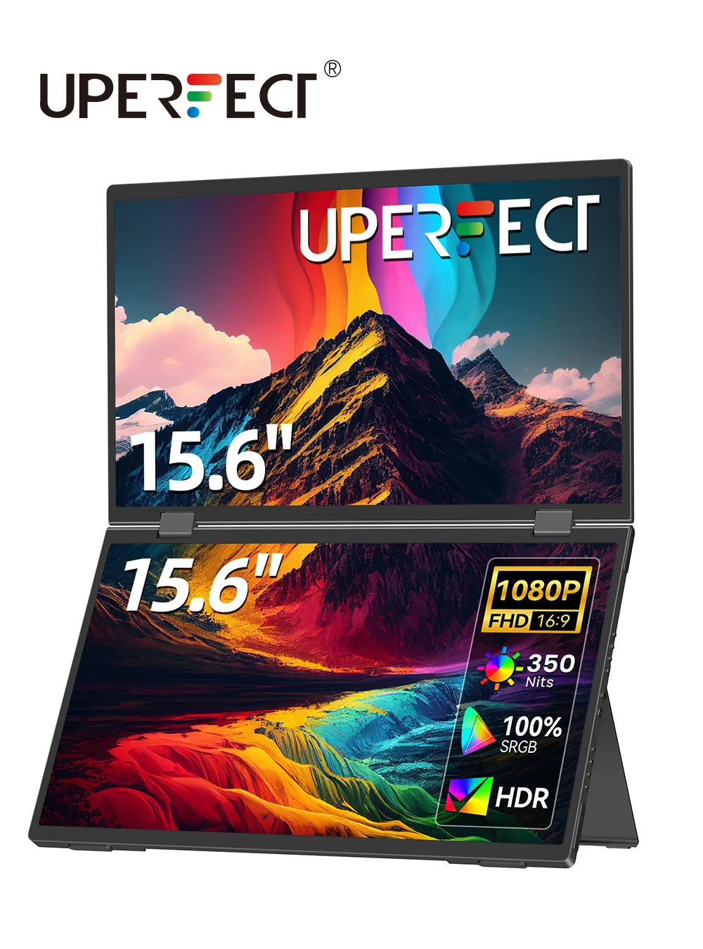 UPERFECT Delta 15.6 "Monitor Dobrável FHD Dual Display Portátil Construir Ajustar Suporte Tela Dupla Stacked Para Mac Windows Laptop PC
