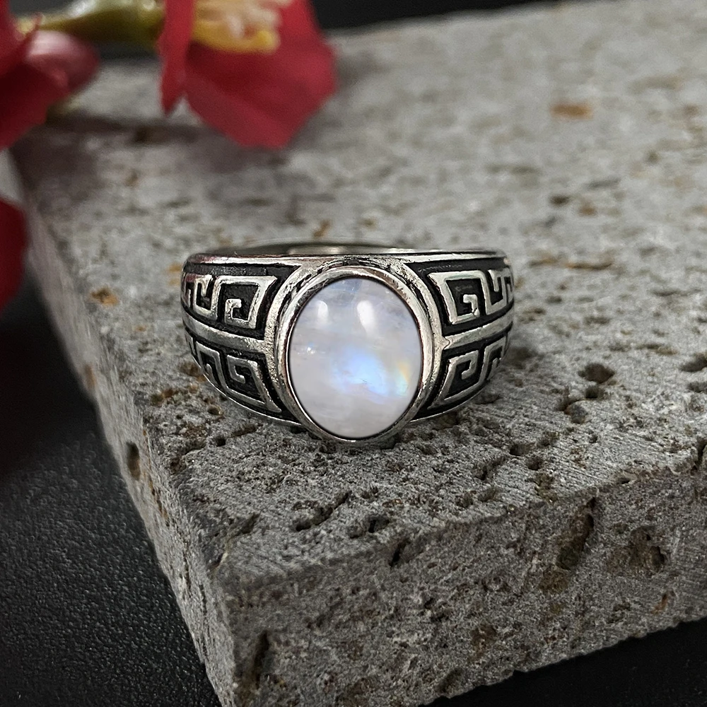 

925 Sterling Silver Man's Ring Geometric Patterns Vintage Moonstone Women Rings Jewelry Gifts Rings for Women 925 Silver Rings