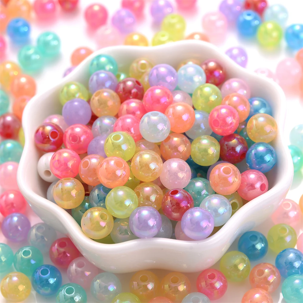 6/8/10/12mm Mix Acrylic Beads Dreamy Round Spacer Beads For Jewelry Making Accessory Diy Bracelet Necklace Sew Cloth Needlework