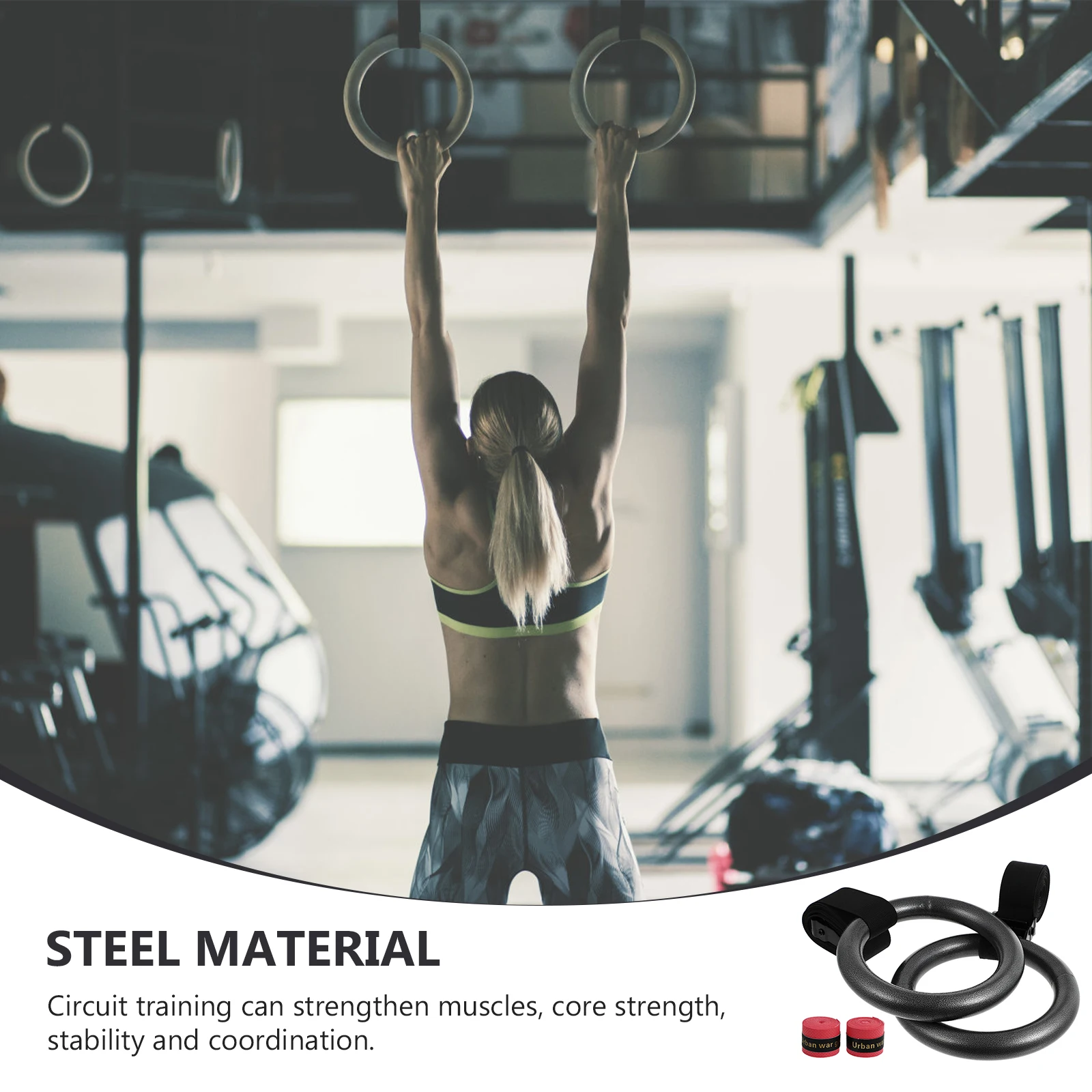 

2 pcs Gymnastics Rings Home Fitness Equipment Steel Durable Portable Strength Stability Coordination Training