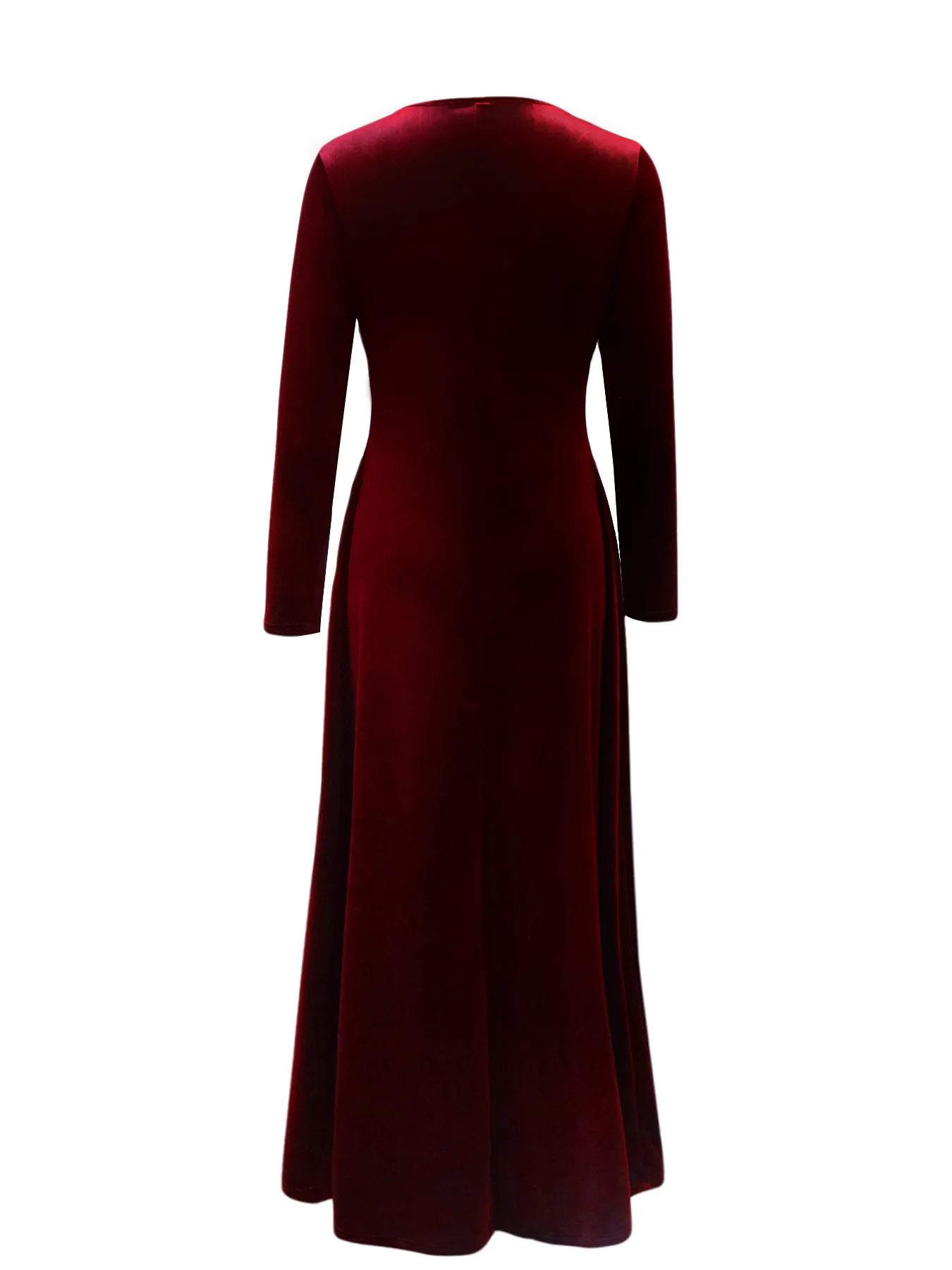 فستان مخملي طويل لخريف وشتاء 2025 برقبة دائرية وأكمام طويلة وعرض كبير فستان مخملي أنيق #6