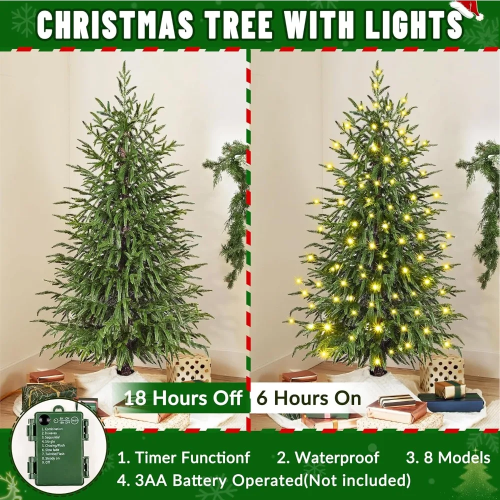 شجرة عيد الميلاد الاصطناعية من خشب الصنوبر نورفولك بلمسة حقيقية، بطول 4 أقدام مع أضواء مدمجة، شجرة عيد الميلاد السرو للاستخدام الداخلي #3