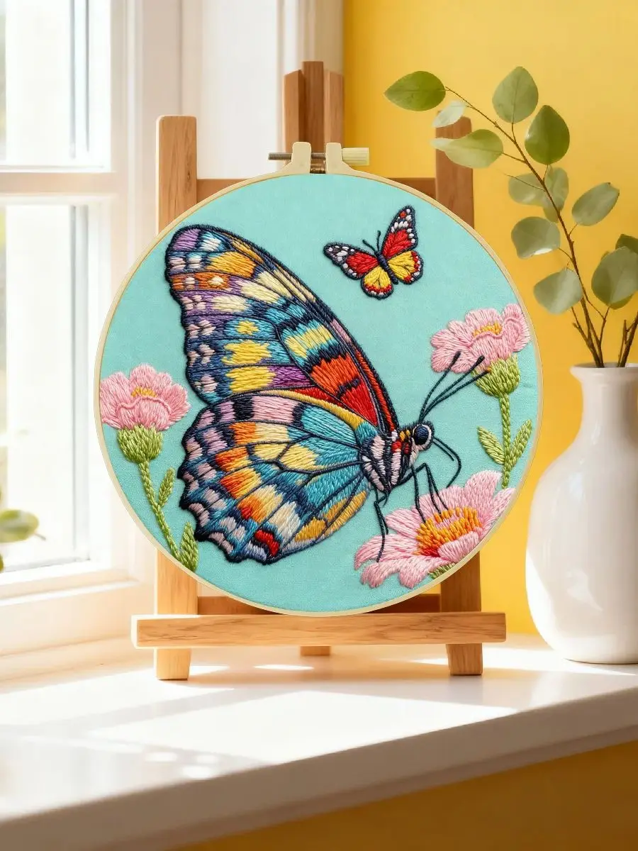 1 Stück 20X20CM/15X15CM 7,87/6,3 Zoll Schmetterlings-Stickerei-Starter-Kit DIY-Kit DIY-Stickerei-Set Handarbeiten Nadelkunst – Detail 6