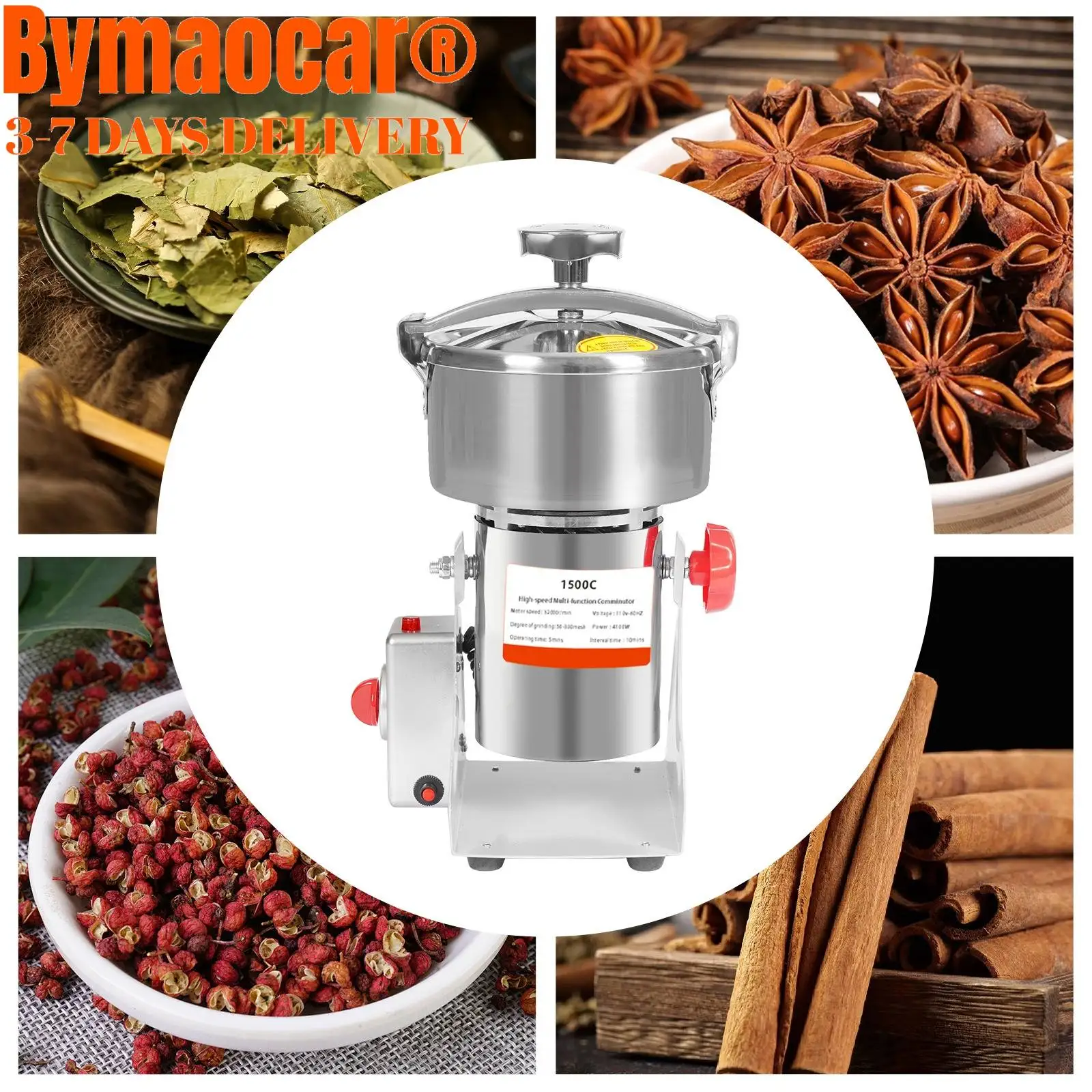 Elektryczny młynek do zboża 1500g z funkcją timera, 4100W, szybki, komercyjny pulverizer do suchych ziół, zboża, przypraw, kawy i nasion.