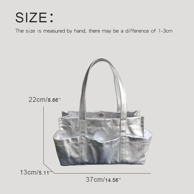 Korean Casual Tote Bags For Women Luxury Designer Handbags Purses 2024 New In PU Oil Wax Leather Rivet Multiple Pockets Shoulder