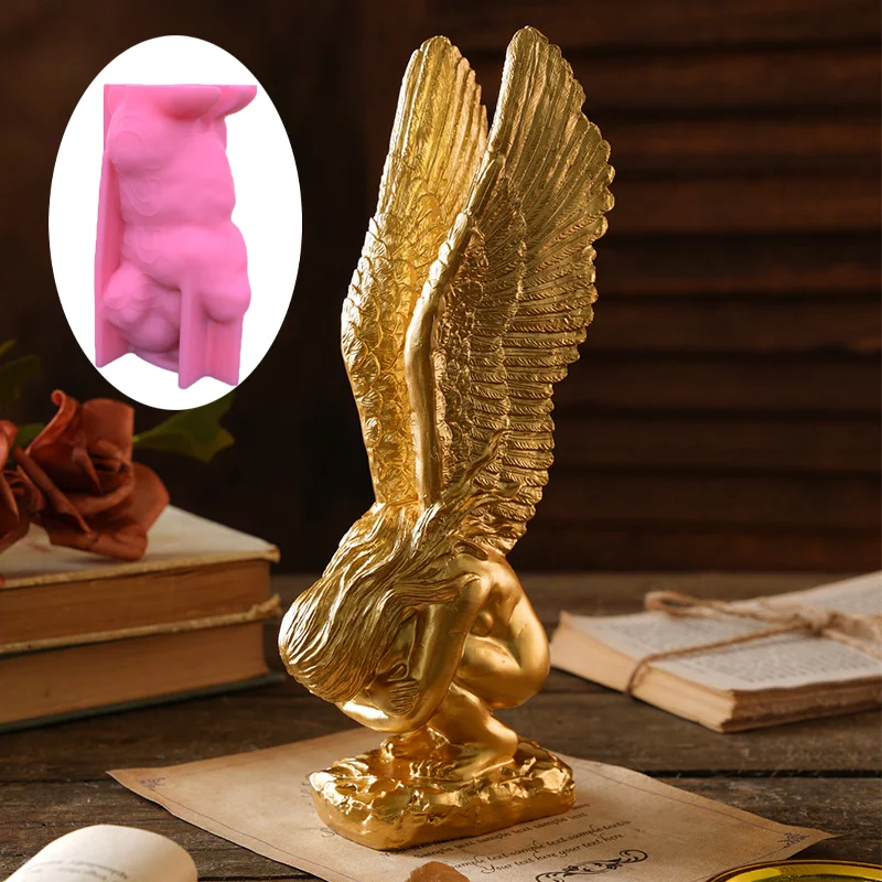 3D 17cm Angel Redemption Statue Epoxy resin silicone mold wings angel concrete cement plaster silicone mold candle silicone mold