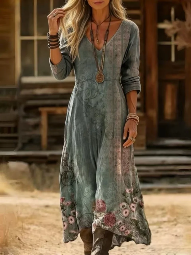 

Женское винтажное платье с цветочным принтом - богемное женское платье, для вечеринок, повседневное платье