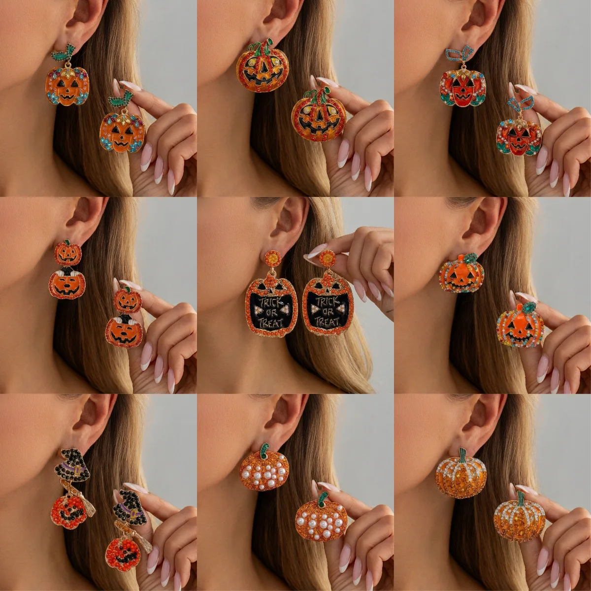 1 Pair European-style Graffiti Diamond-studded Pumpkin Earrings Personalized Hollowed-out Pearl Earrings for Women