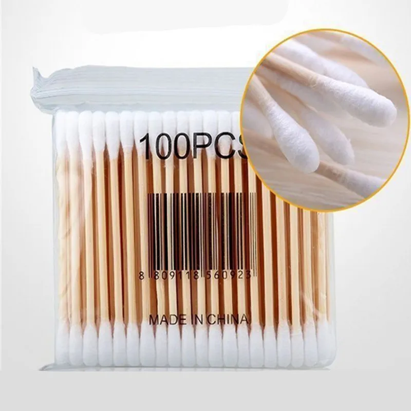 100 unids/bolsa hisopo de algodón de madera de doble cabeza limpieza de nariz y oídos herramientas de maquillaje para mujeres Lipstik bastoncillos Oidos