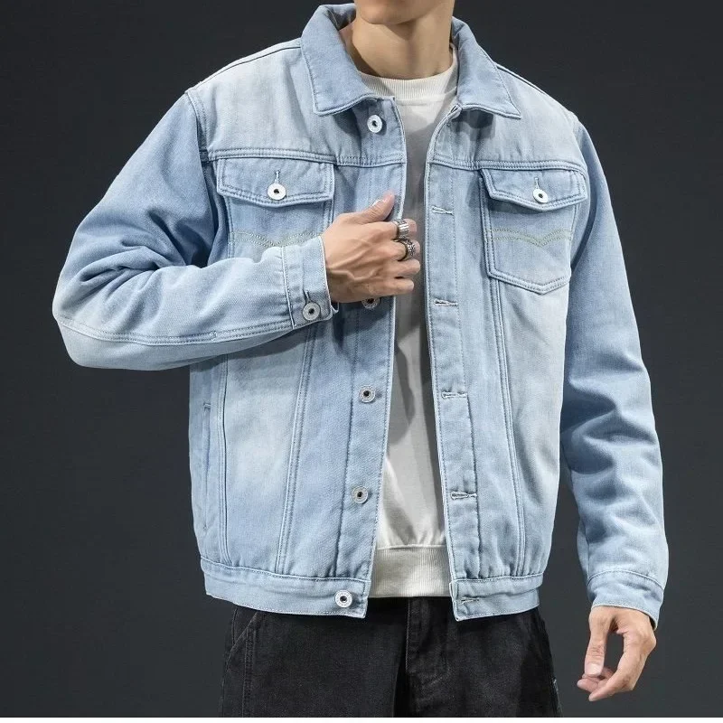 

Fashion Denim Coat Men Thick Jackets Warm Coats Turn Down Collar Full Sleeve Single Breasted Simple Casual Loose Jacket Winter