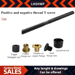 1/2PCS Positive And Negative Teeth Trapezoidal Reciprocating Screw left And Right Rotation Two-Way Trapezoid T12-T36 L=1m+ Nut
