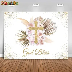 Mocsicka Bohemian Newborn Christening Backdrop Photography God Bless Girl First Holy Communion Baby Baptism Background Photocall