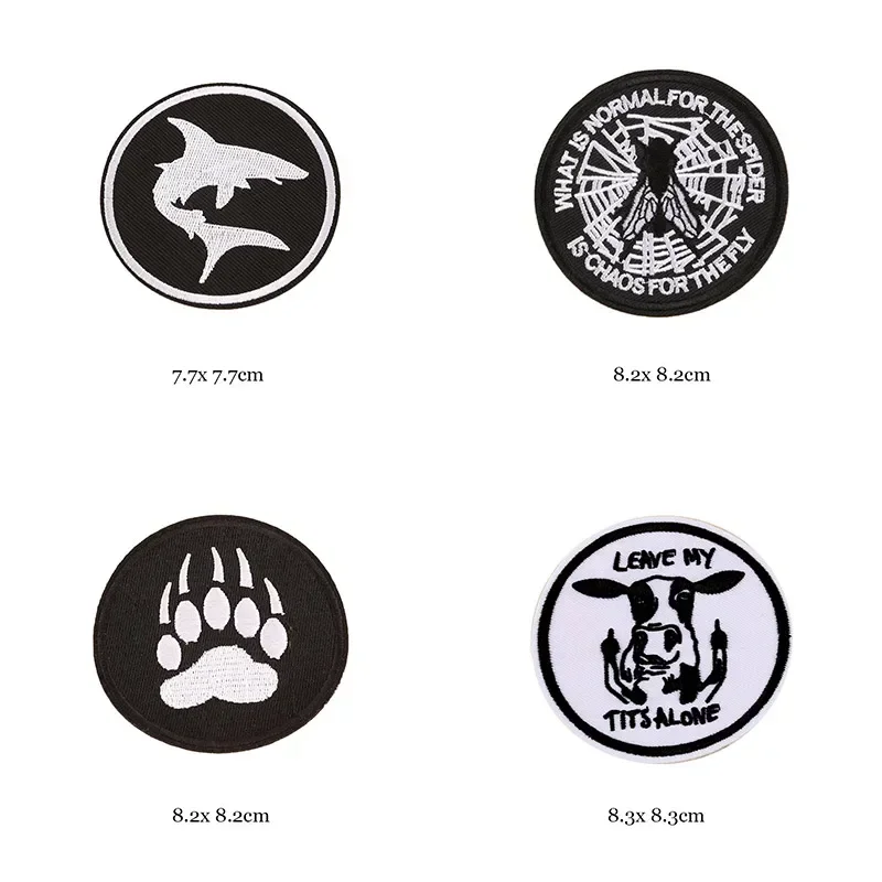 1pc Black White Biker Patches for Clothes Iron on Clothing Letter Appliques Skull Star Stripes Embroidered Sticker Round Badge