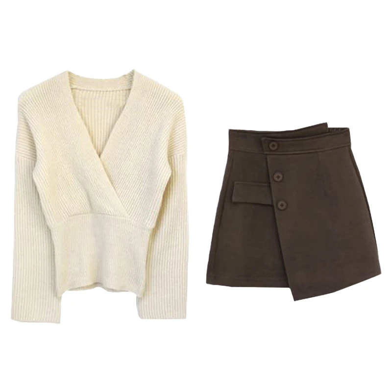 

Pure Desire, облегающий бежевый трикотаж с v-образным вырезом и v-образным вырезом, осень 2023, женский модный универсальный базовый свитер irt