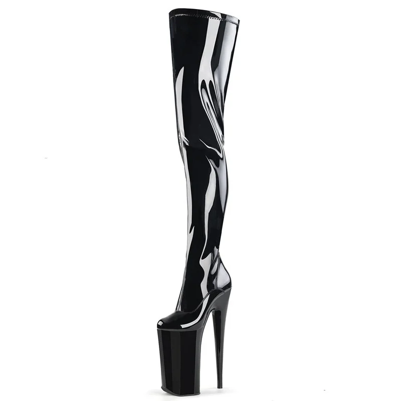 26cm Internet celebrity hate sky high heels women waterproof platform over the knee boots stiletto patent leather slim thigh