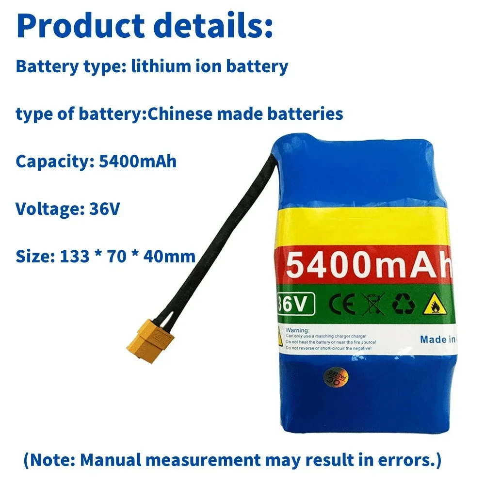 36V 5400mAh 10S2P Li-ion Battery Pack For Scooter Balance Two Wheeler Smart Twist Car Hoverboard Wheelbarrow Unicycle Battery