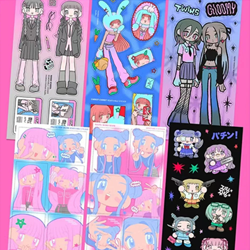 Korean Y2K Babes Uniform Character Handbook Stickers Ins High Looks Stickers