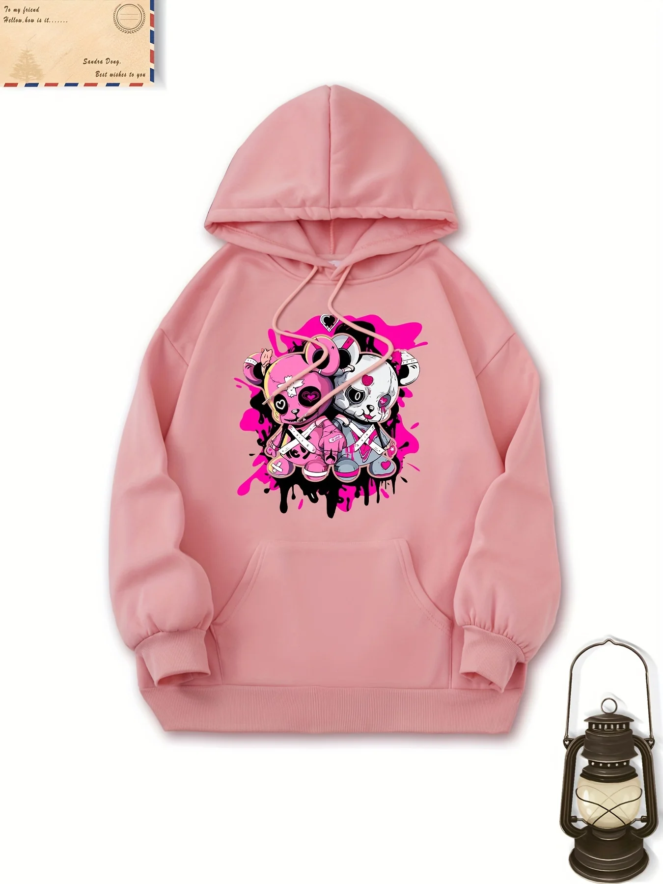 

Autumn Winter Hot Sale Halloween bear Printed Hoodie Casual Pocket Long Sleeve Drawstring Cotton Hoodie Sweatshirt Women Wear
