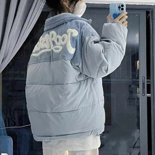 코듀로이 다운 코튼 패딩 코트 여성 겨울 새 스타일 코튼 자켓 디자인 감각 틈새 두꺼운 패딩 겉옷  Best5