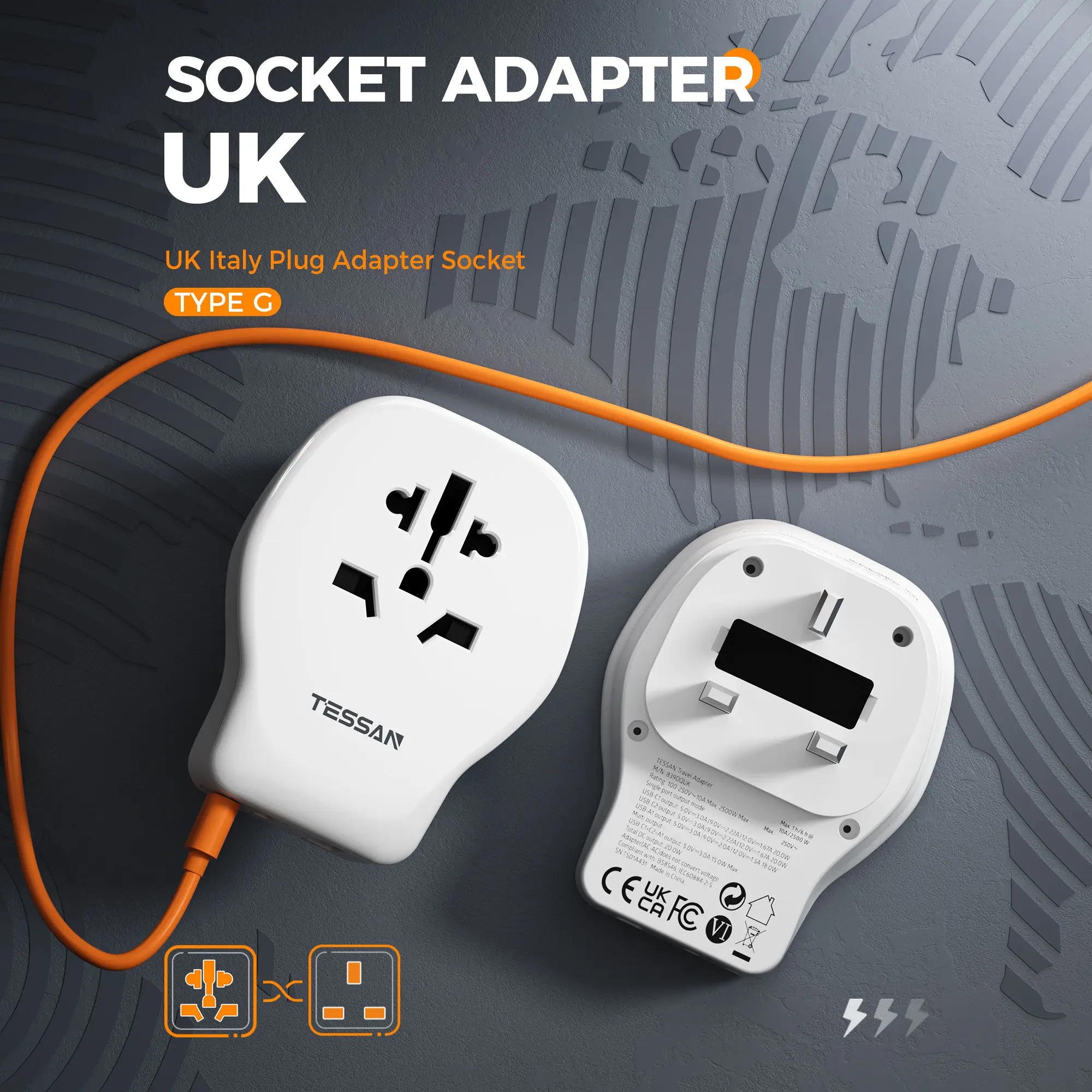TESSAN adaptateur de voyage universel adaptateur de prise européen avec 1 prise ca 2 Type C 1 USB A prise murale multiple pour les voyages vers le royaume-uni et les états-unis
