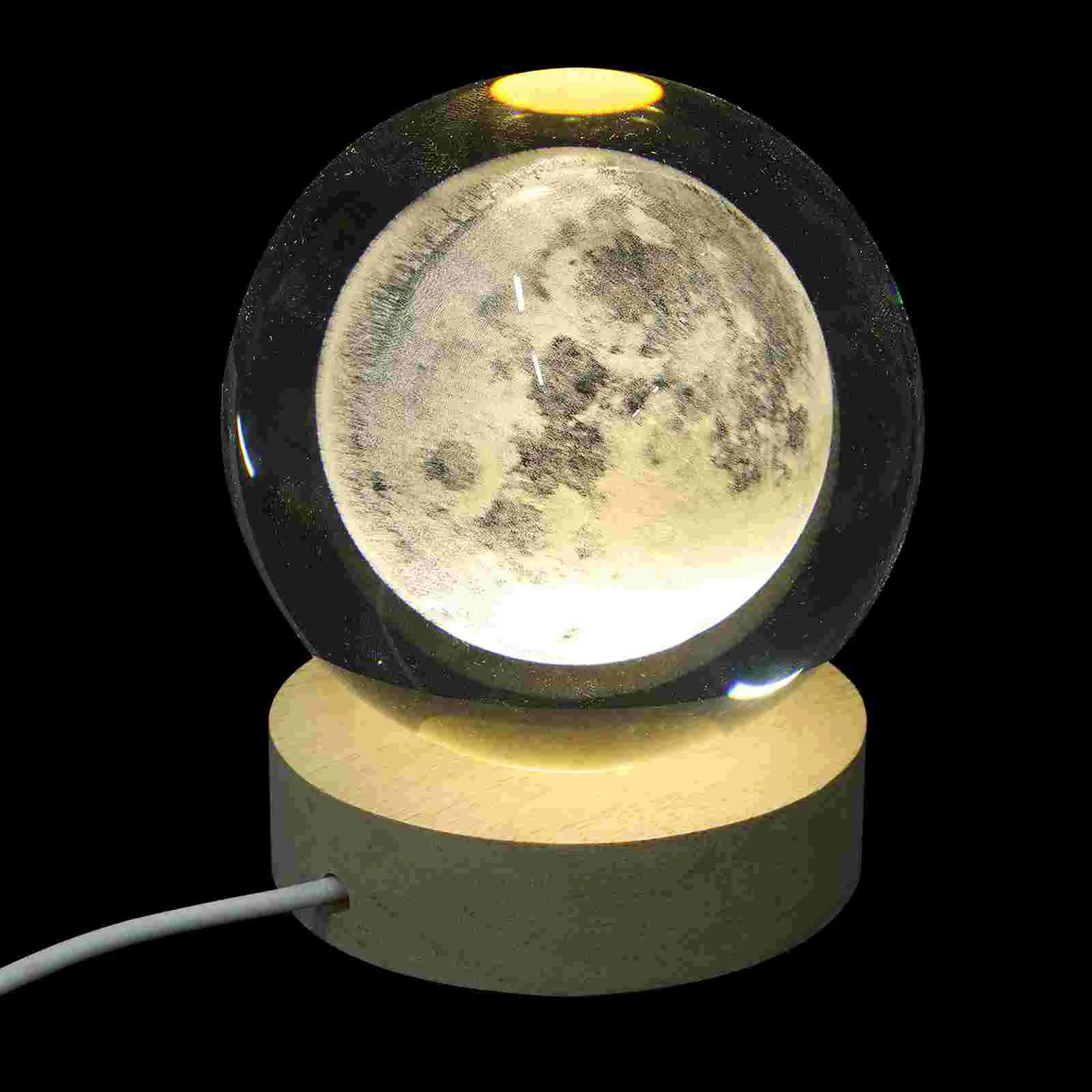 Wooden Illuminated Base Moon Light Sphere Night Crystal Ball Night-lights Lamp with 3d Student