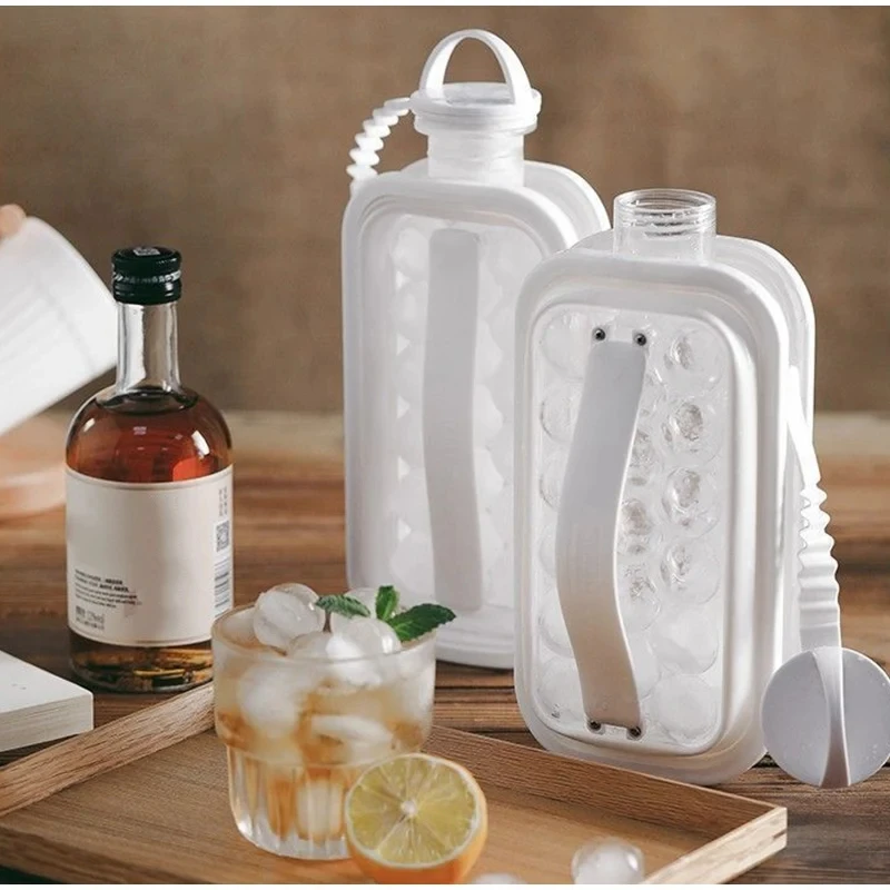 2-in-1 Faltbarer Eisbereiter Wasserflasche Lebensmittelechte Silikon-Eiswürfelform Tragbarer Wasserkocher Eisbox Haushalts-Trinkgefäß – Detail 14