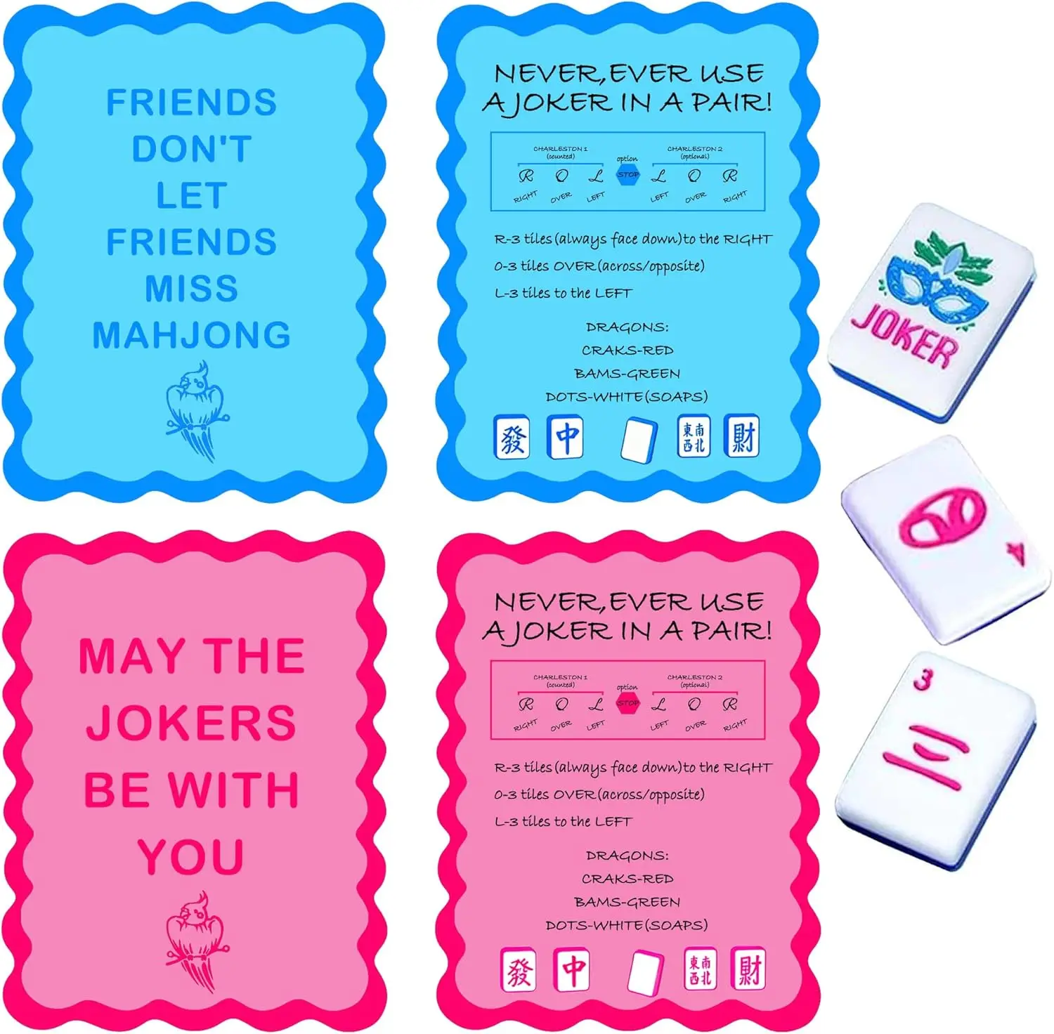 4 Pcs Mahjong Shuffler Cards for Mixing and Shuffling Tiles Plastic Mahjong Accessories Gifts for Lovers Games Printed Design