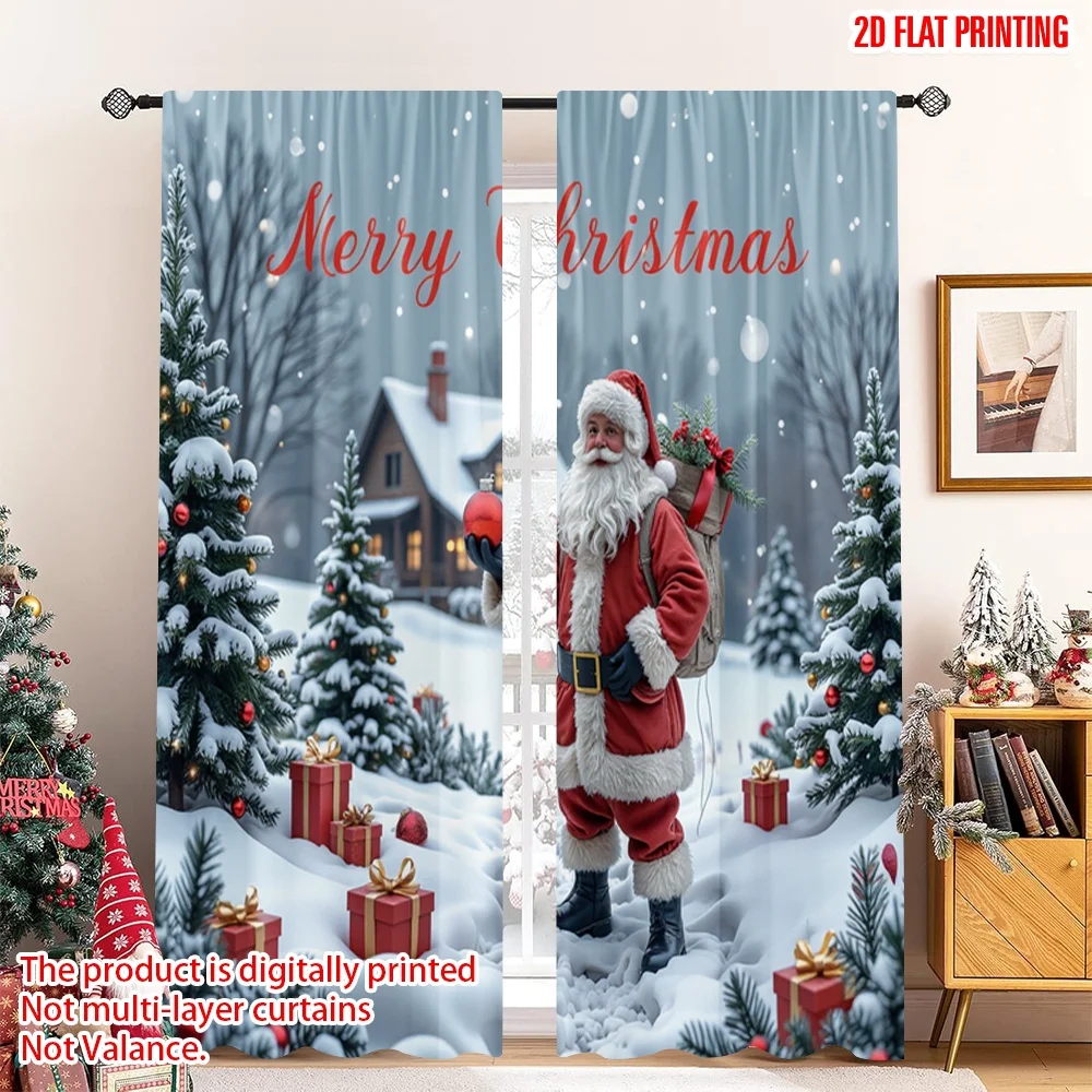 

2pcs 2D flat printing Merry Christmas Drapes Merry Christmas Santa Claus Gifts_c Polyester Fabric Without Electricity Party &