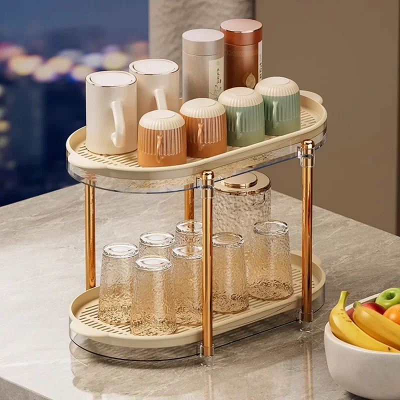 Bathroom Organizer Rack Kitchen Water Cups Tea Kettle Drain Tray Home Skincare Shampoo Towel Storage Multipurpose Shelf