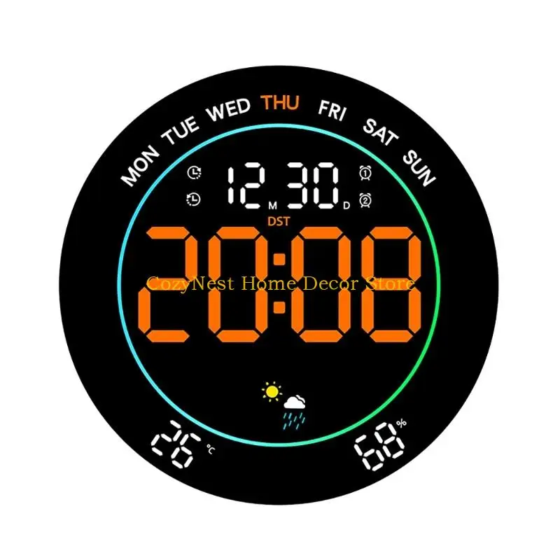 92MF Corded LED Alarm Clocks with Date,Week,Temp,Humidity,Auto DST,Countdowns Large Digital Wall Clock for Living Room Bedroom