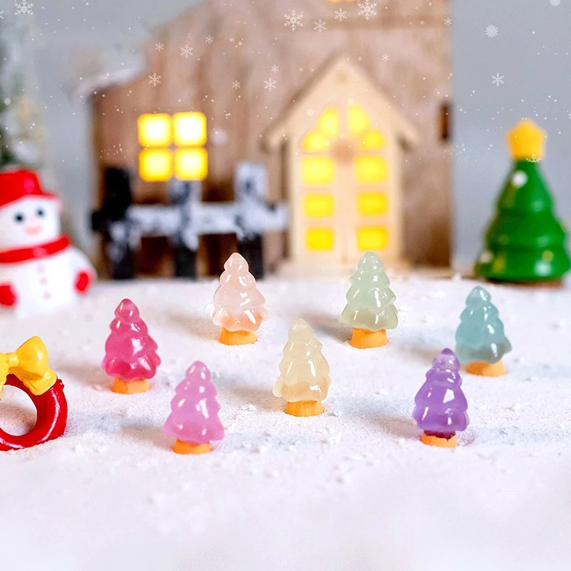 5Pcs Luminous Christmas Tree Ornament Mini Color Pine Tree Micro Landscape Decoration Dollhouse Miniature Toy