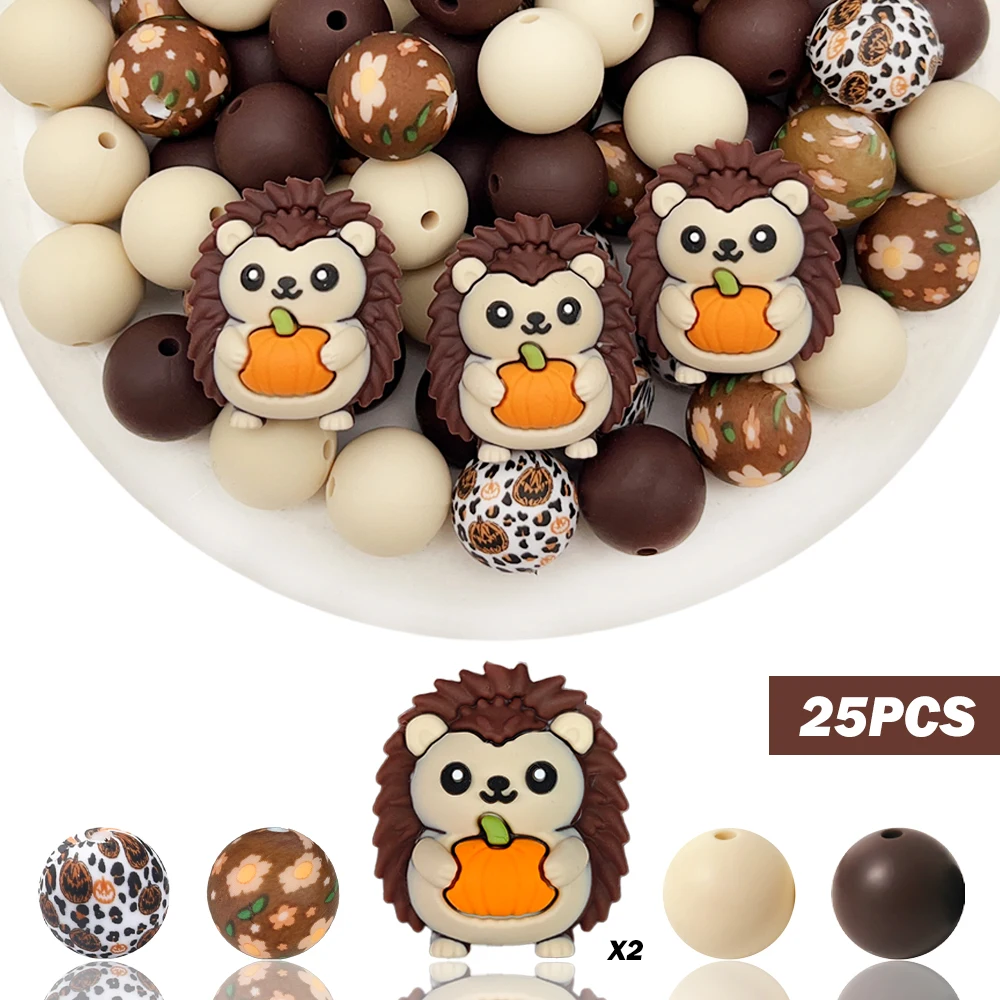 25/32-teiliges Kürbis-Igel-Silikonperlen-Set für DIY-Halsketten, Armbänder, Stifte, Schmuckanhänger und mehr Feiertags-Geburtstagsgeschenk – Detail 9