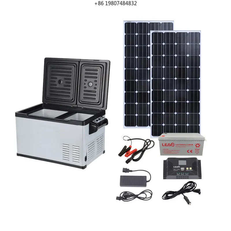 Dual Temperature System, Refrigerator and Freezer, 12V/24V Car Freezer Camping Cooler Box Solar-powered Car Refrigerator with