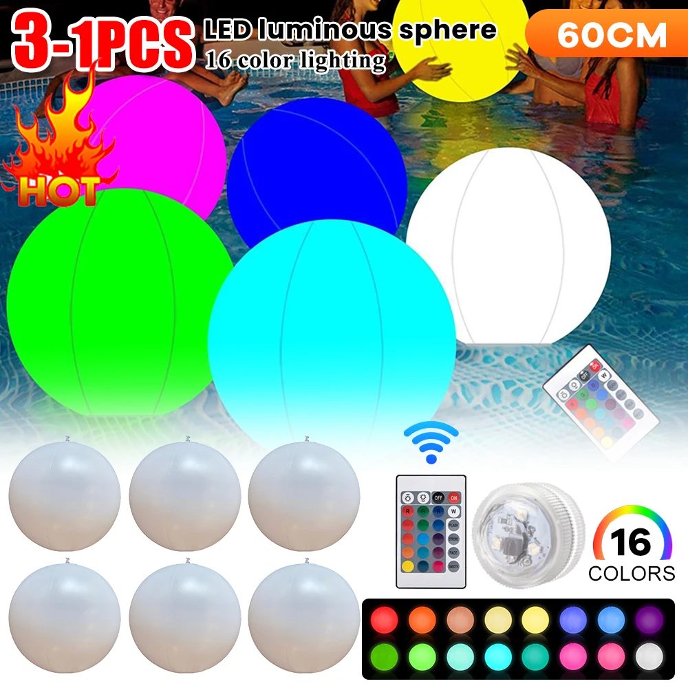 

LED balloon Large Inflatable Blow Up Beach Large waterproof For water Pool Party Outdoor Balloons Garden Luminous Toy LED Balls