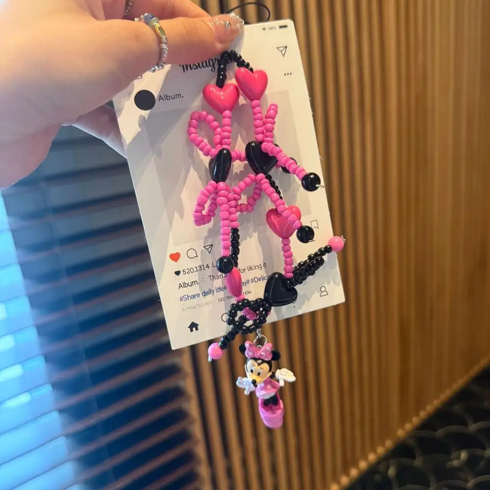 Disney Minnie Mouse Rosa rosso nero cuore di pesca Catena per cellulare Cartoon Portachiavi CCD fotocamera appesa decorazione Regalo per ragazza