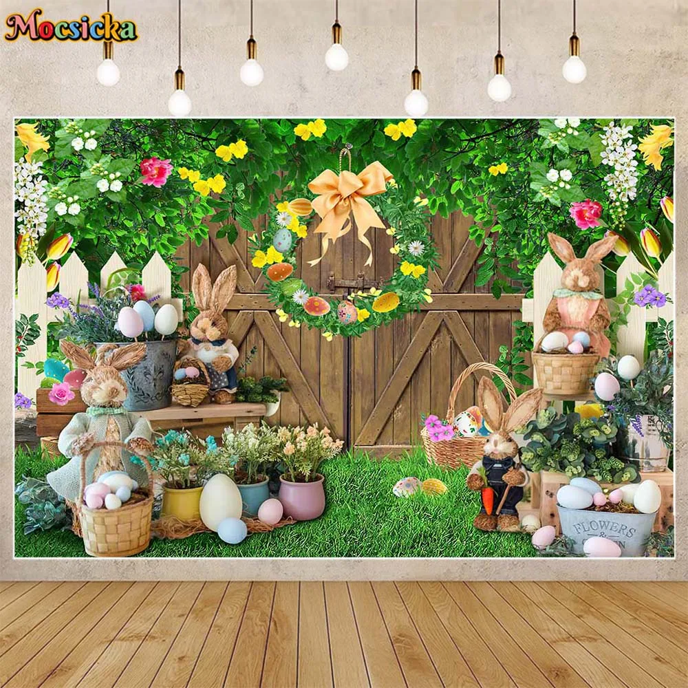 

Mocsicka Bunny Rabbit Egg Easter Spring Backdrop Baby Shower Newborn Photography Background Photo Studio Shoot Festival Decor