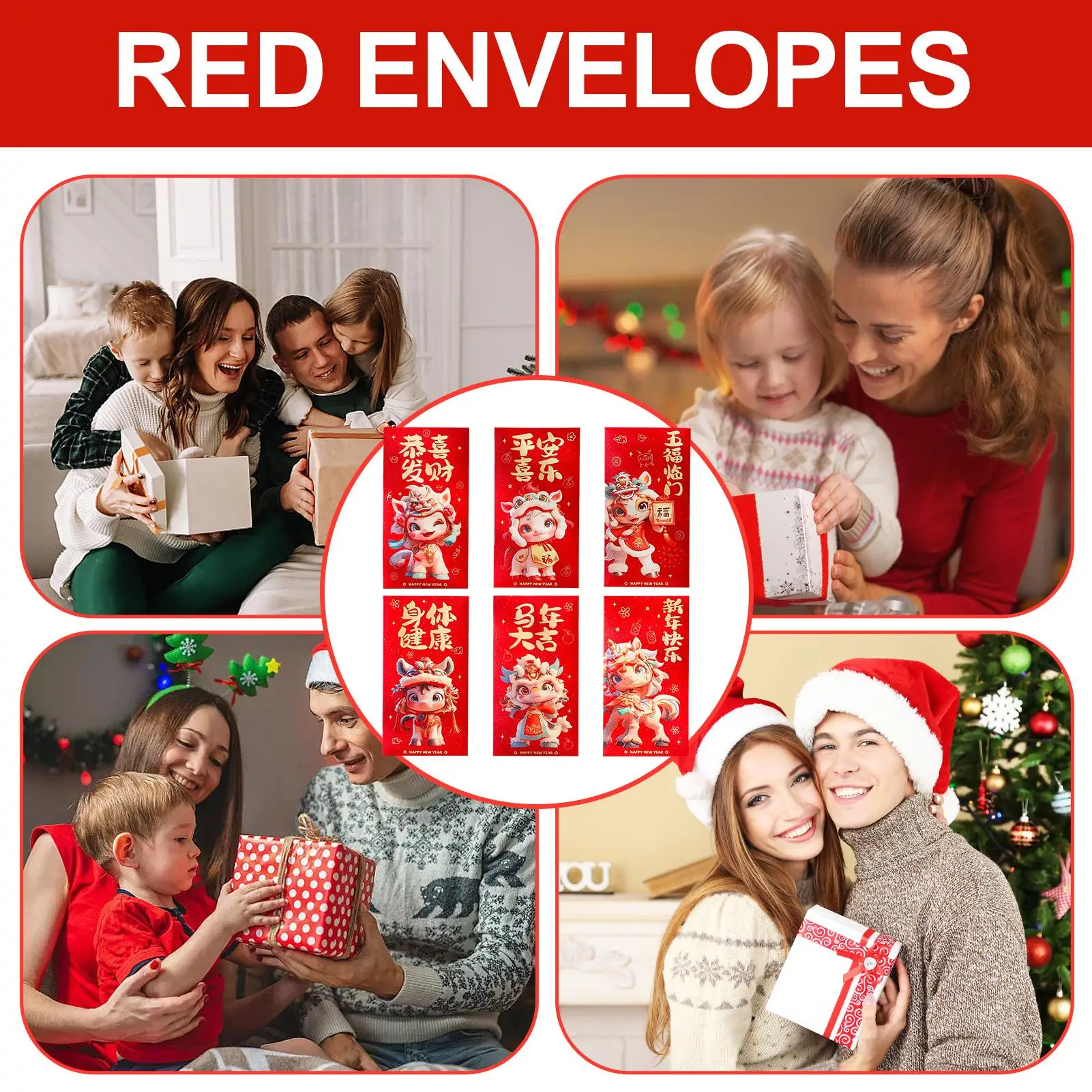 

Красные конверты на китайский Новый год, вечеринка в виде лошади, 2026 красных пакетов, 6 штук для китайского весеннего фестиваля, дня рождения