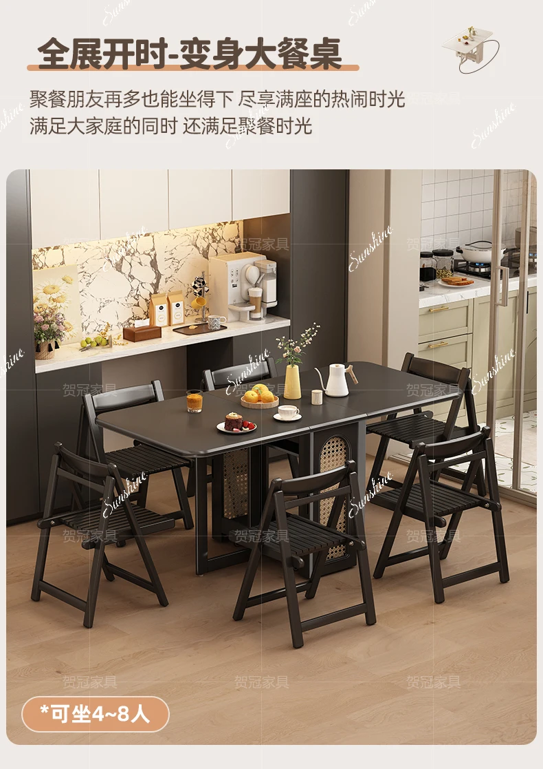 Black rock slab extremely narrow folding dining table hidden chair