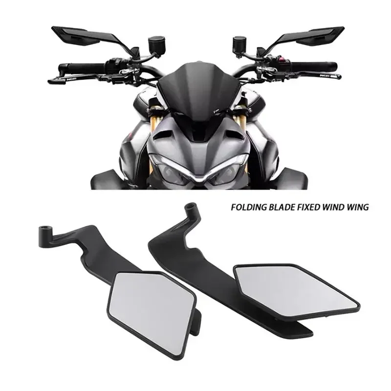 

Black ABS Electric Side View Mirror for Motorcycles; 360° Adjustable Anti-Glare Rearview Mirrors with Stealth Winglets
