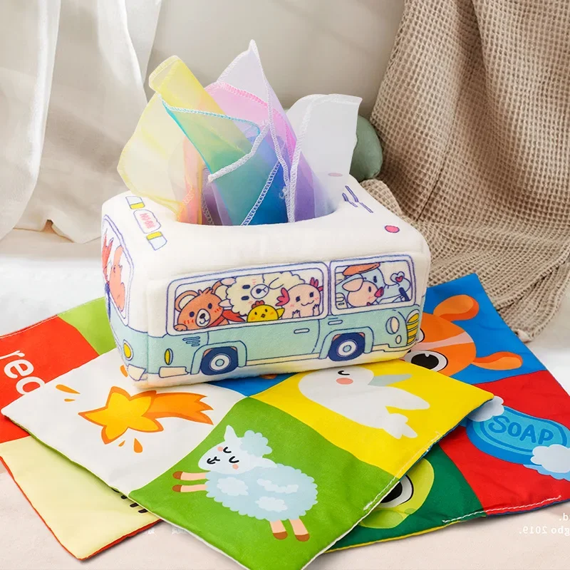 Baby Montessori Toys Infant Pull Along Magic Tissue Box Educational Enlightenment Toddler Development Soft Sensory Toy Game Gift