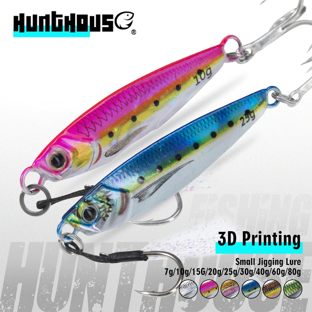 

Hunthouse 2PCS 3D Printing Metal Jig Fishing Lure Sinking Slow Jigging 7g-80g Bait Saltwater Artificial SeaBass Tackle LW844